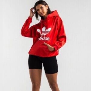 Adidas Red Oversized Trefoil Logo Satin Hoodie Size XS